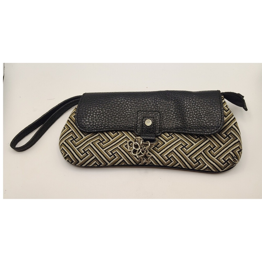Tommy Hilfiger Wristlet Clutch‎ Geometric Jacquard Black Faux Leather Charm Bag